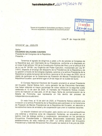 Dina Boluarte pide autorización al